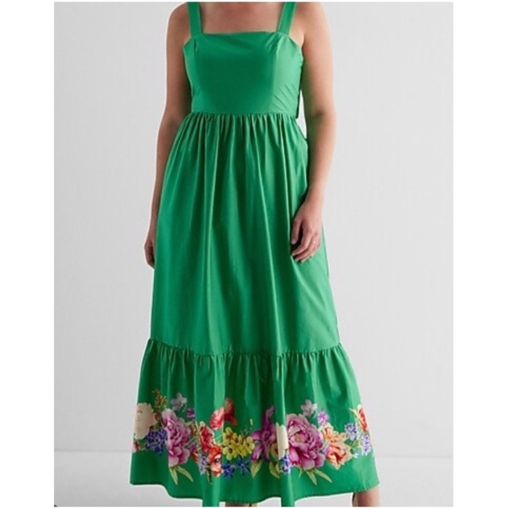 $128 NEW EXPRESS Floral Maxi Dress Square Neck Bow Back Tiered Dress Size Large